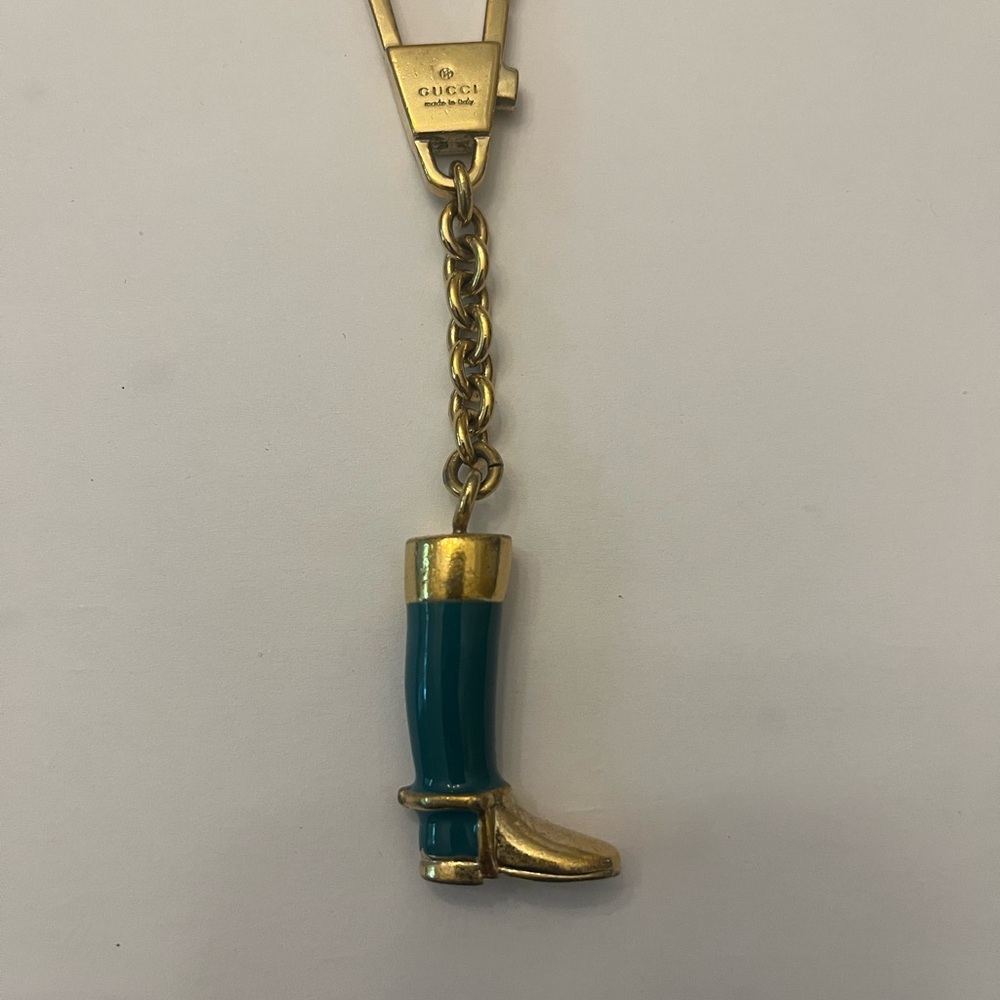 Gucci Gold and Teal Boot Charm/Key Holder with COA